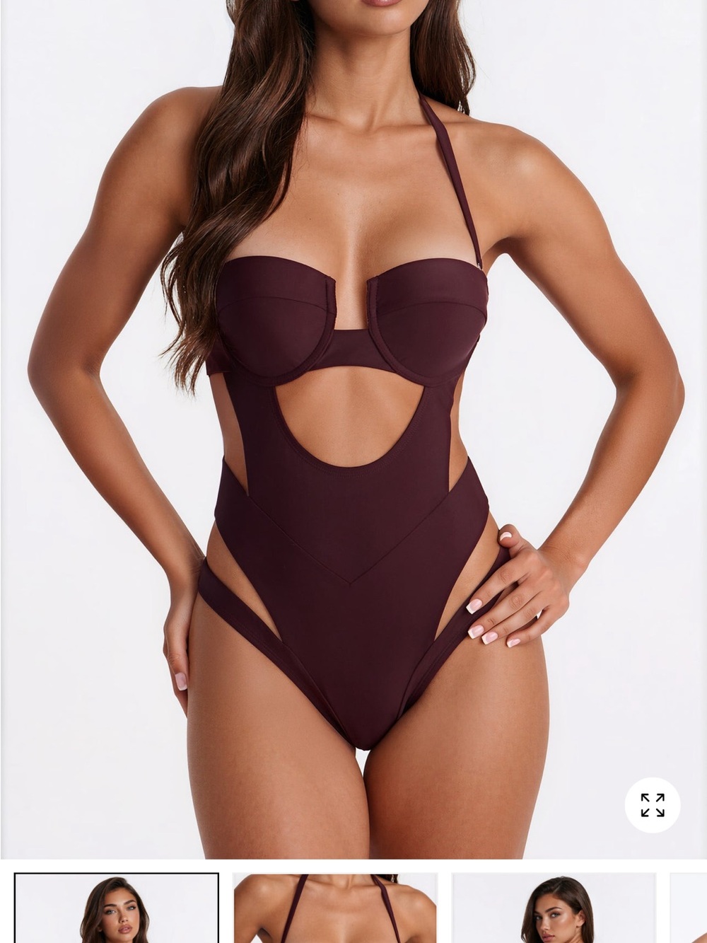Fashion Nova Cutout One-Piece Swimsuit - Deep Plum